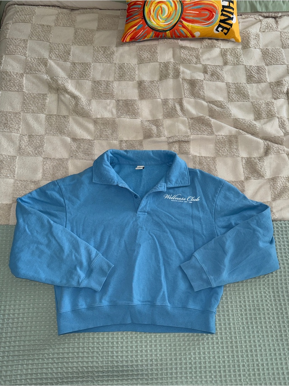 Sporty & Rich Wellness Club embroidered polo neck top size L